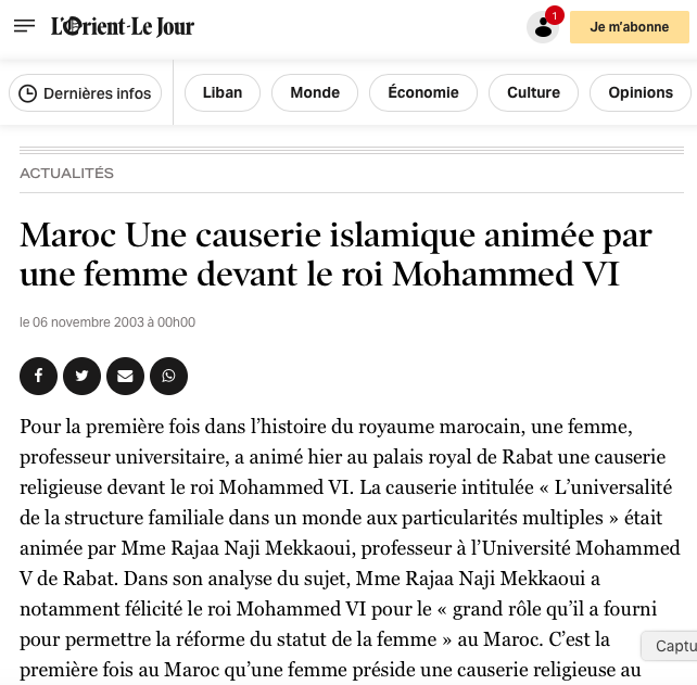 Maroc Une causerie islamique animée par une femme devant le roi Mohammed VI