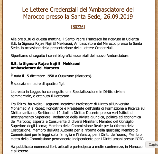 Le Lettere Credenziali dell’Ambasciatore del Marocco presso la Santa Sede, 26.09.2019  [B0736]