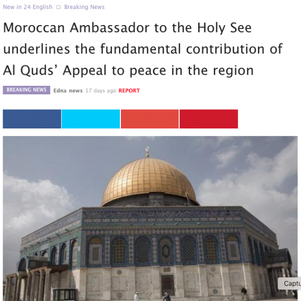 Moroccan Ambassador to the Holy See underlines the fundamental contribution of Al Quds’ Appeal to peace in the region
